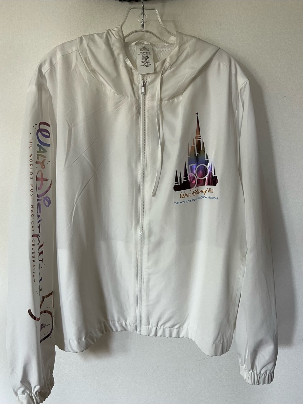 Walt Disney World 50th Anniversary White Rosegold Lightweight Zip Jacket 3X NWT